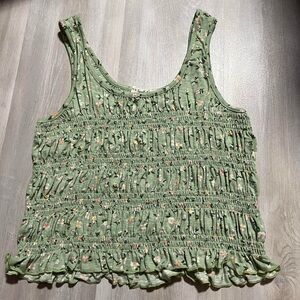 Green Floral Smocked Tank Top